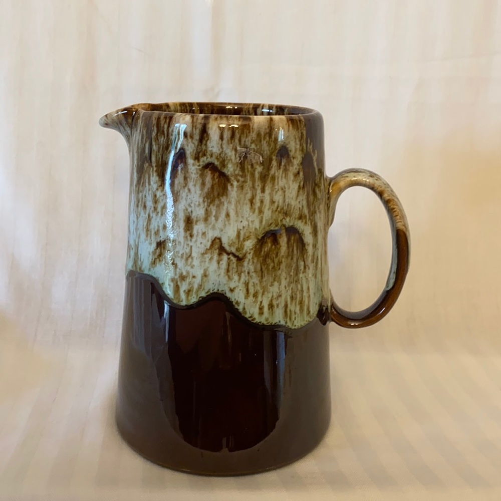 Vintage Brown and Green Drip Glaze Pitcher